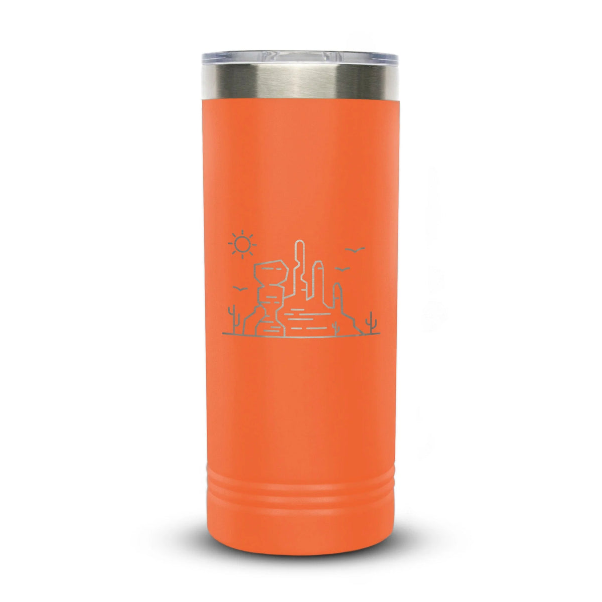Personalized laser engraved Polar Camel 22oz Skinny Tumbler in Orange, custom name gift
