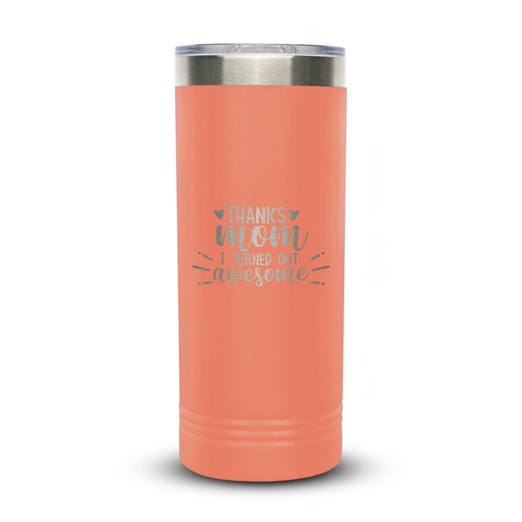 Personalized laser engraved Polar Camel 22oz Skinny Tumbler in Coral, custom name gift