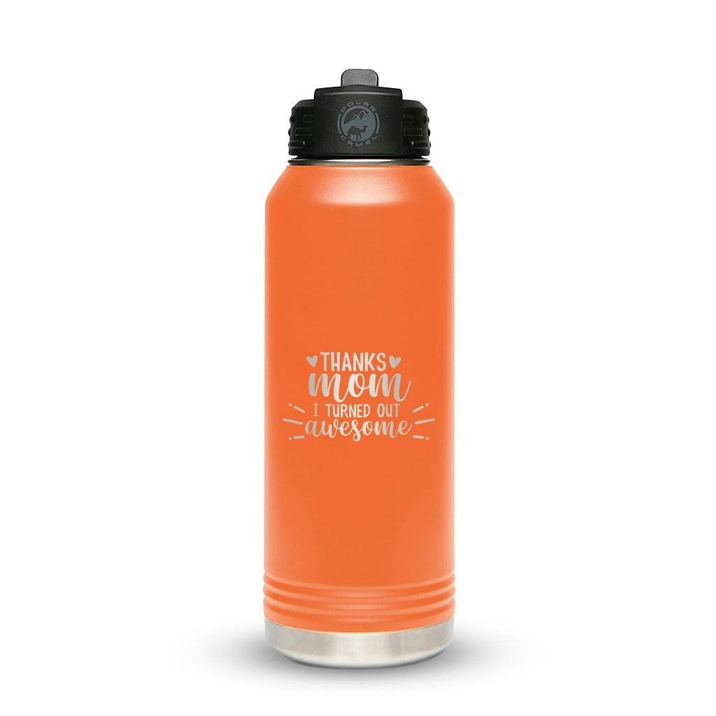 Personalized laser engraved Polar Camel 20oz Water Bottle in Orange, custom name gift
