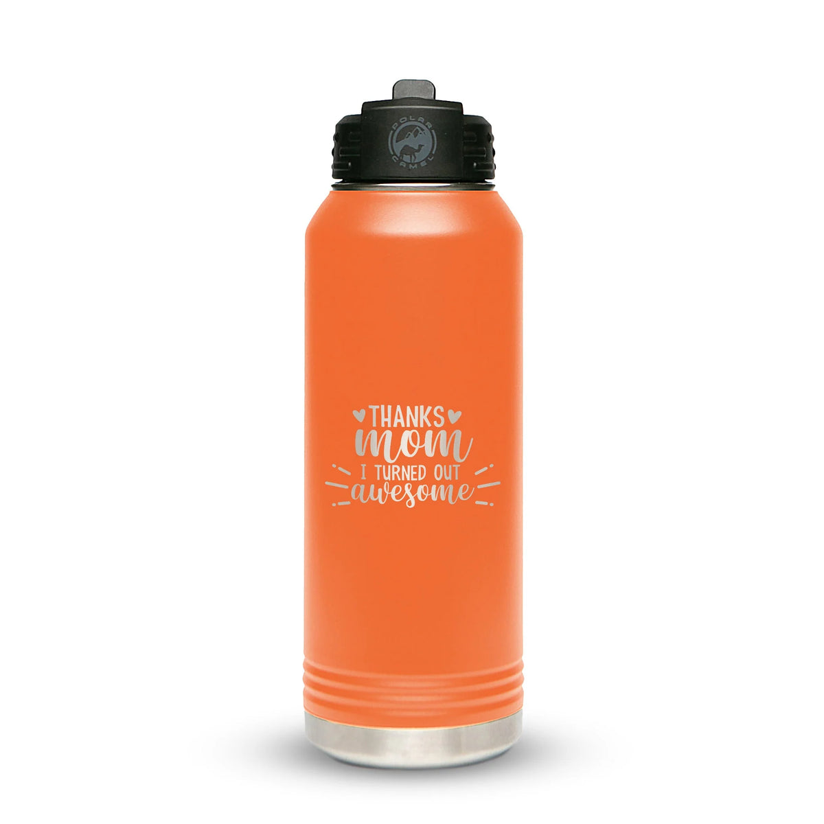Personalized laser engraved Polar Camel 32oz Water Bottle in Orange, custom name gift