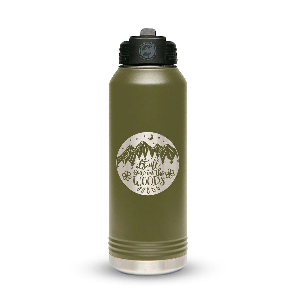 Personalized laser engraved Polar Camel 20oz Water Bottle in Olive Green, custom name gift
