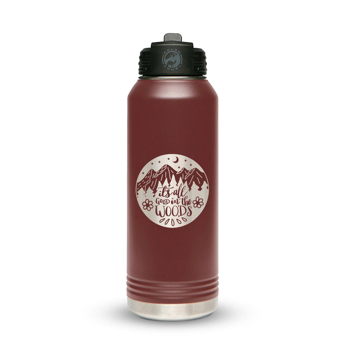 Personalized laser engraved Polar Camel 32oz Water Bottle in Maroon, custom name gift