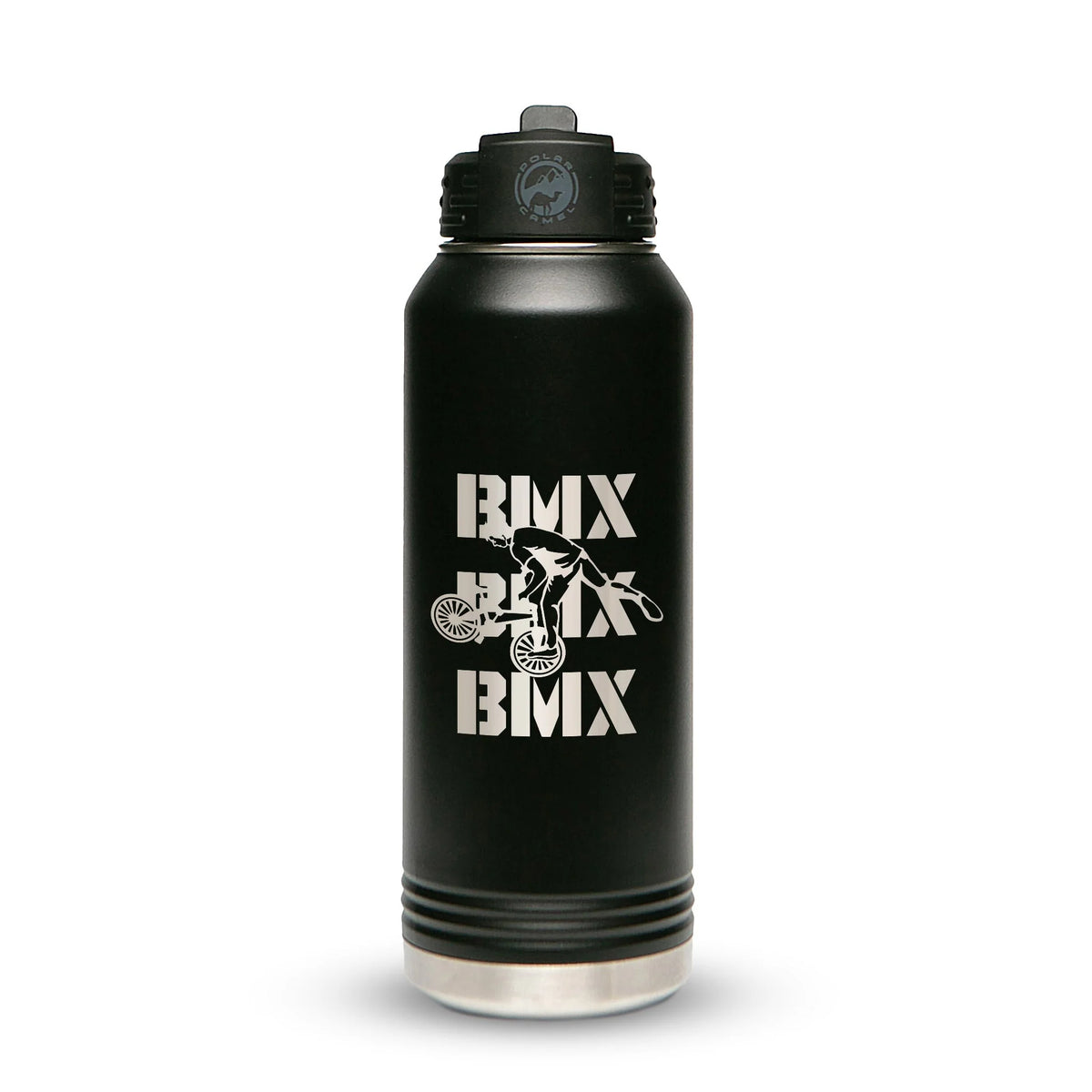 Personalized laser engraved Polar Camel 32oz Water Bottle in Black, custom name gift