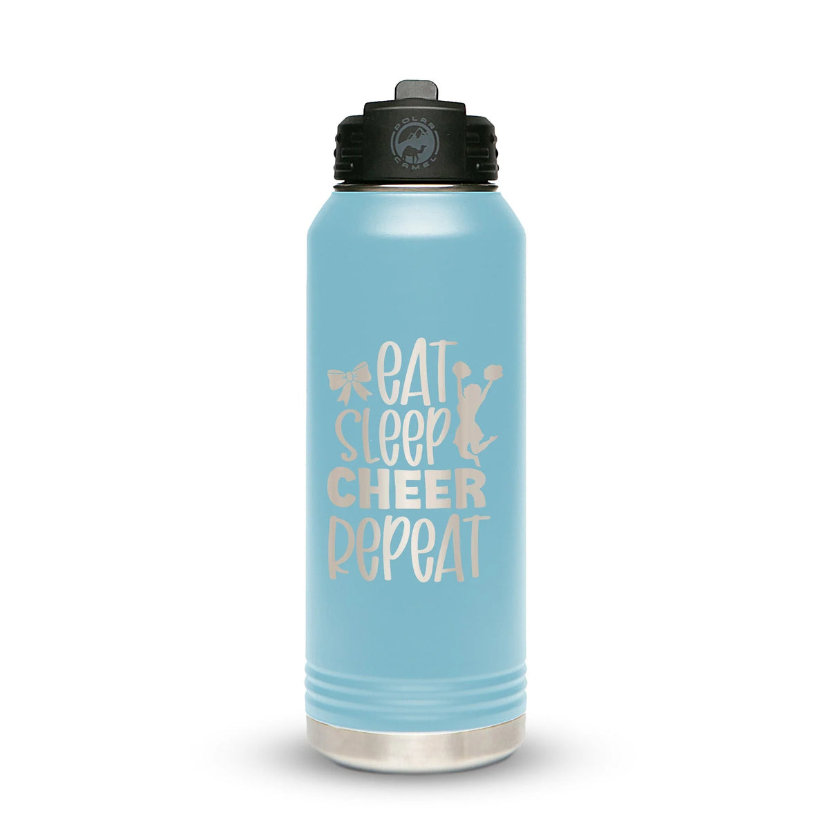 Personalized laser engraved Polar Camel 32oz Water Bottle in Light Blue, custom name gift