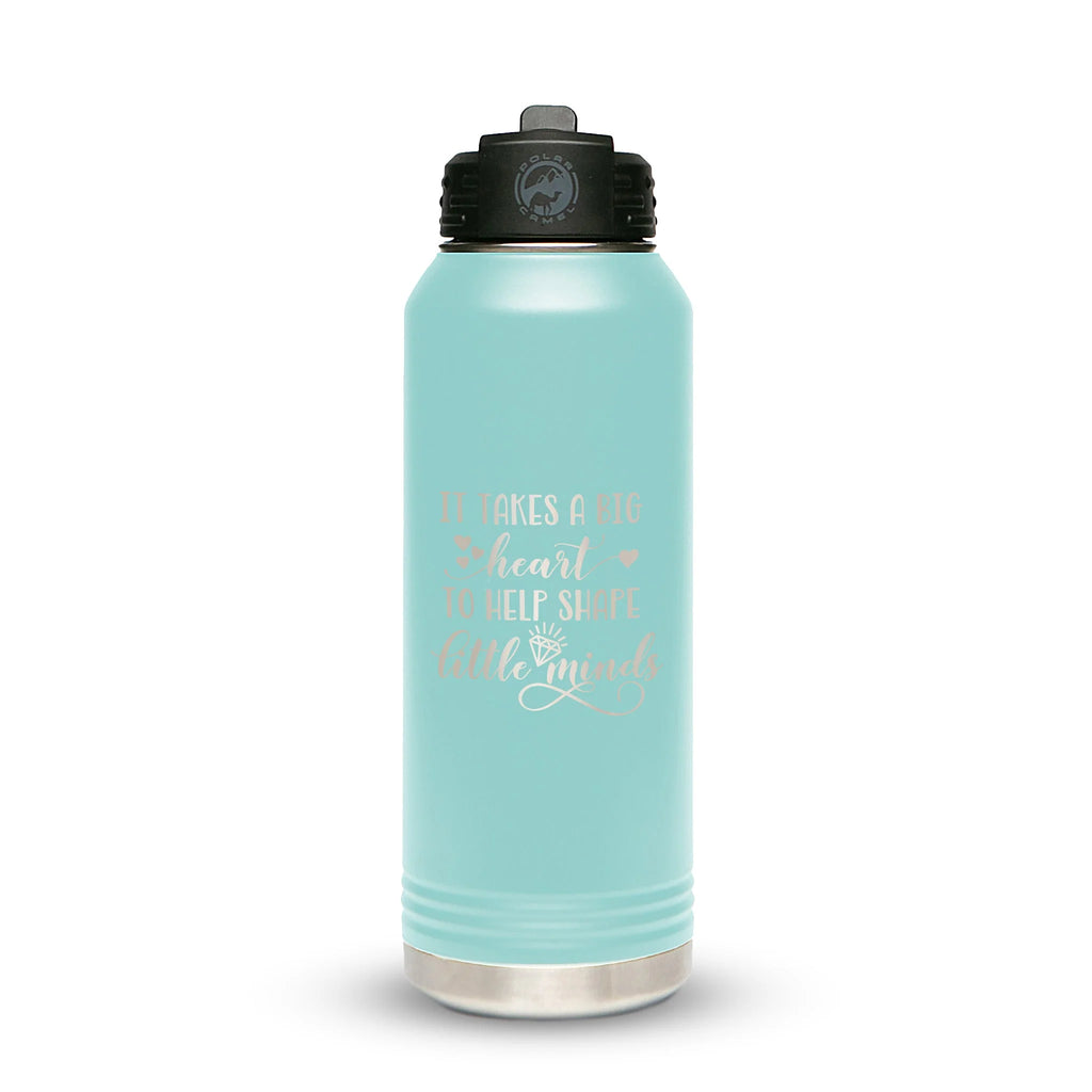 Personalized laser engraved Polar Camel 20oz Water Bottle in teal, custom name gift
