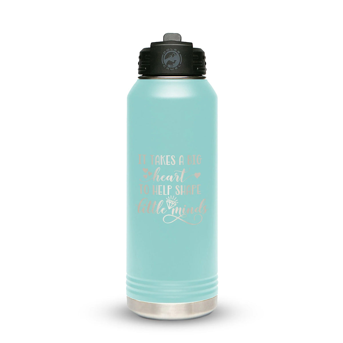Personalized laser engraved Polar Camel 32oz Water Bottle in teal, custom name gift