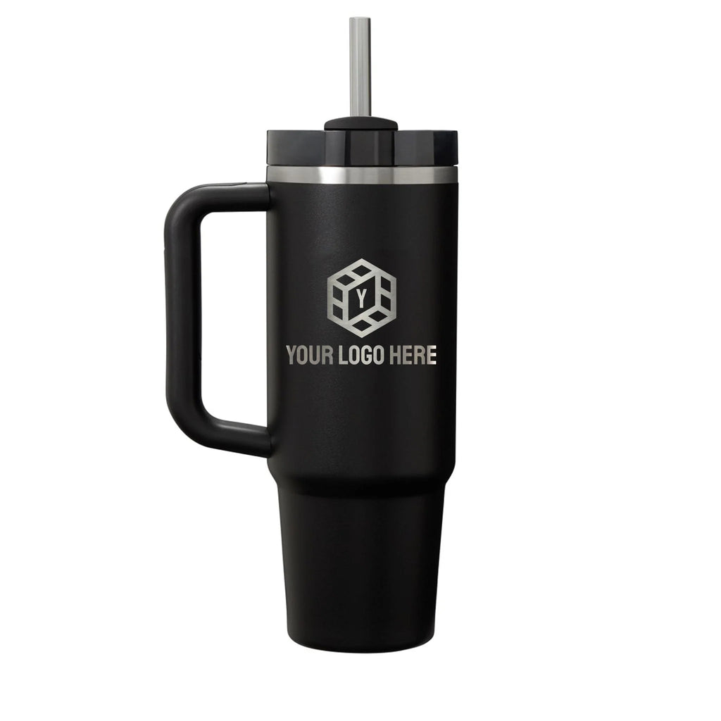 Personalized laser engraved Stanley 30oz and 40oz Quencher H2.0 Tumbler in Black 2.0, custom name gift