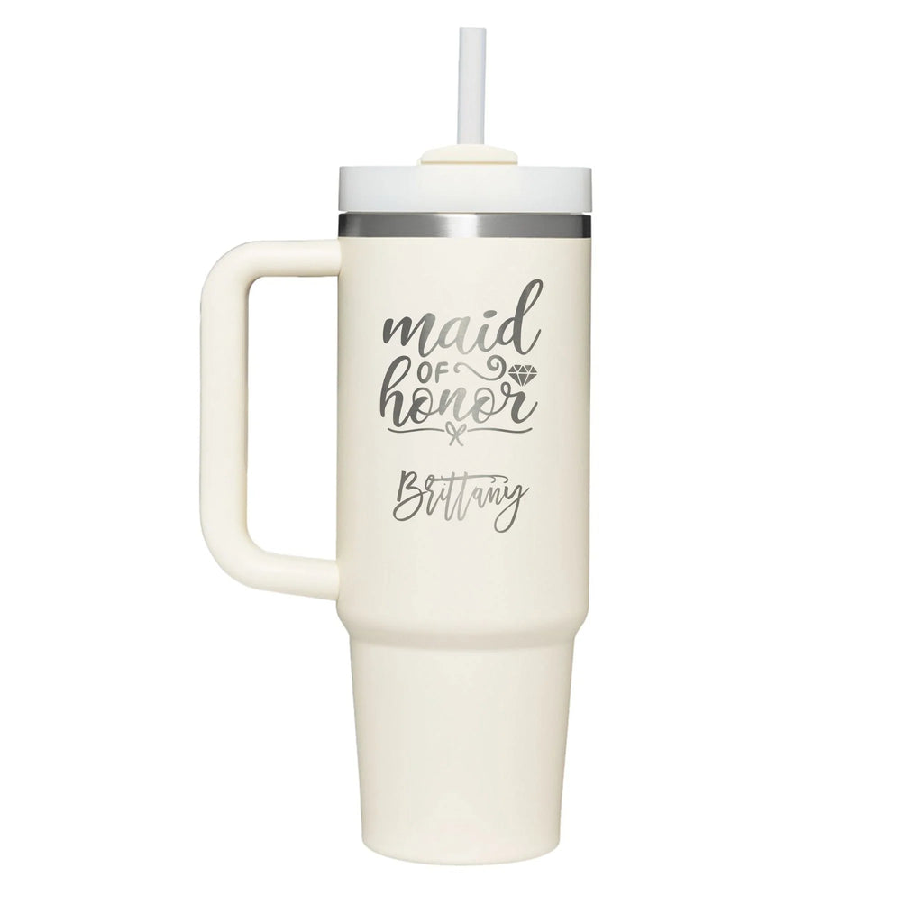 Personalized laser engraved Stanley 30oz and 40oz Quencher H2.0 Tumbler in Cream 2.0, custom name gift