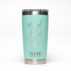 Personalized laser engraved YETI 20oz Rambler Tumbler in Seafoam, custom name gift