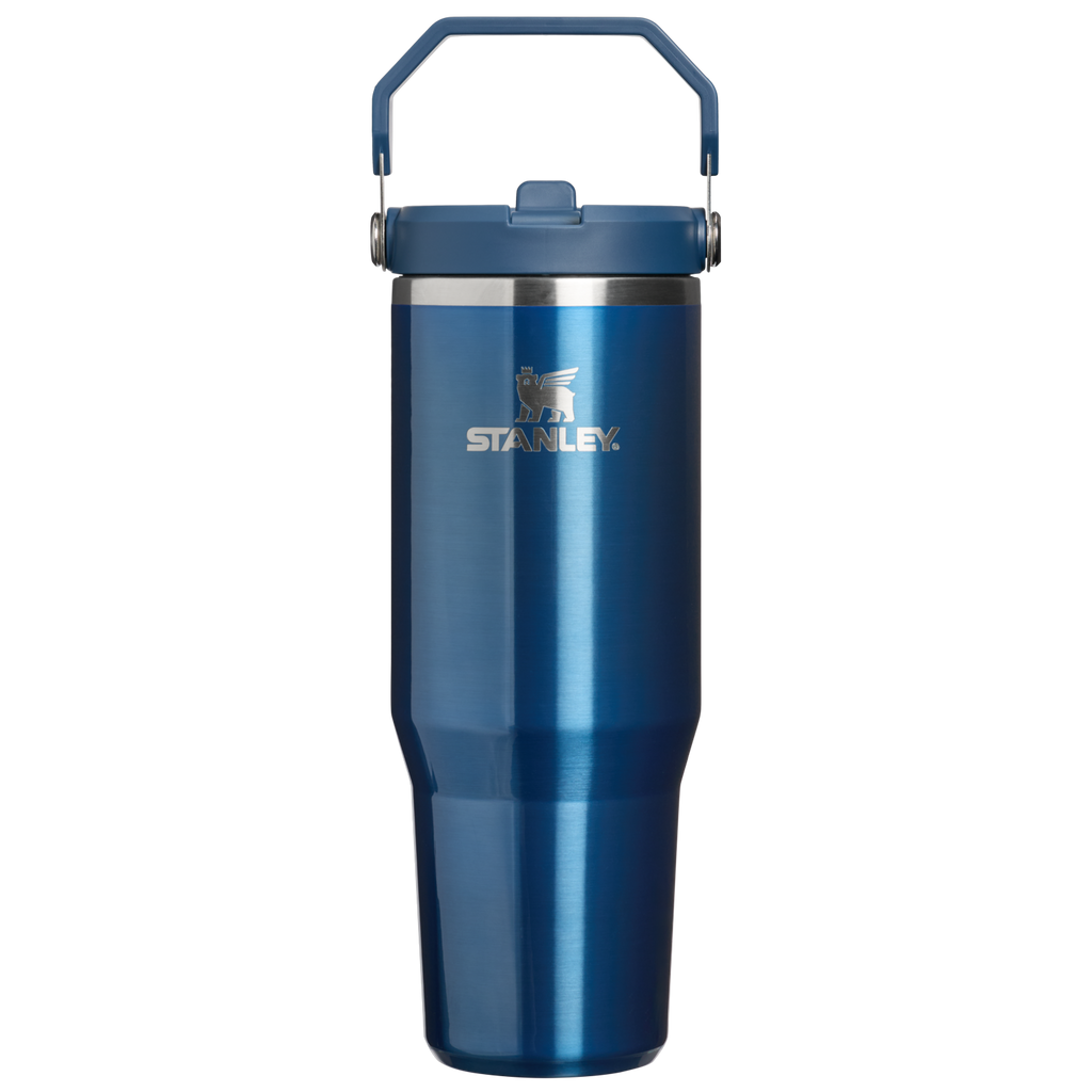 Personalized laser engraved Stanley 30oz IceFlow 2.0 Tumbler in Glacial Blue Shine, custom name gift