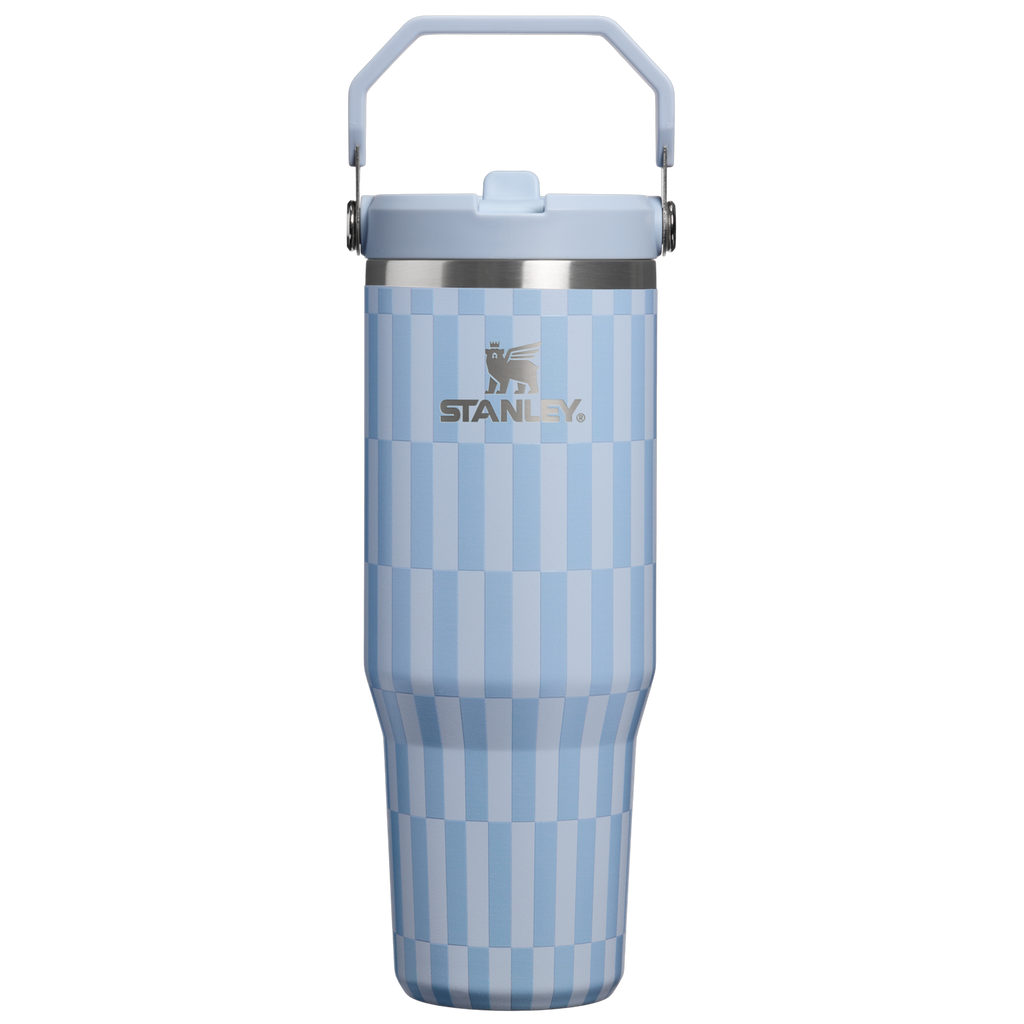 Personalized laser engraved Stanley 30oz IceFlow 2.0 Tumbler in Linen Blue Tile, custom name gift
