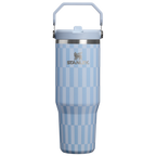 Personalized laser engraved Stanley 30oz IceFlow 2.0 Tumbler in Linen Blue Tile, custom name gift