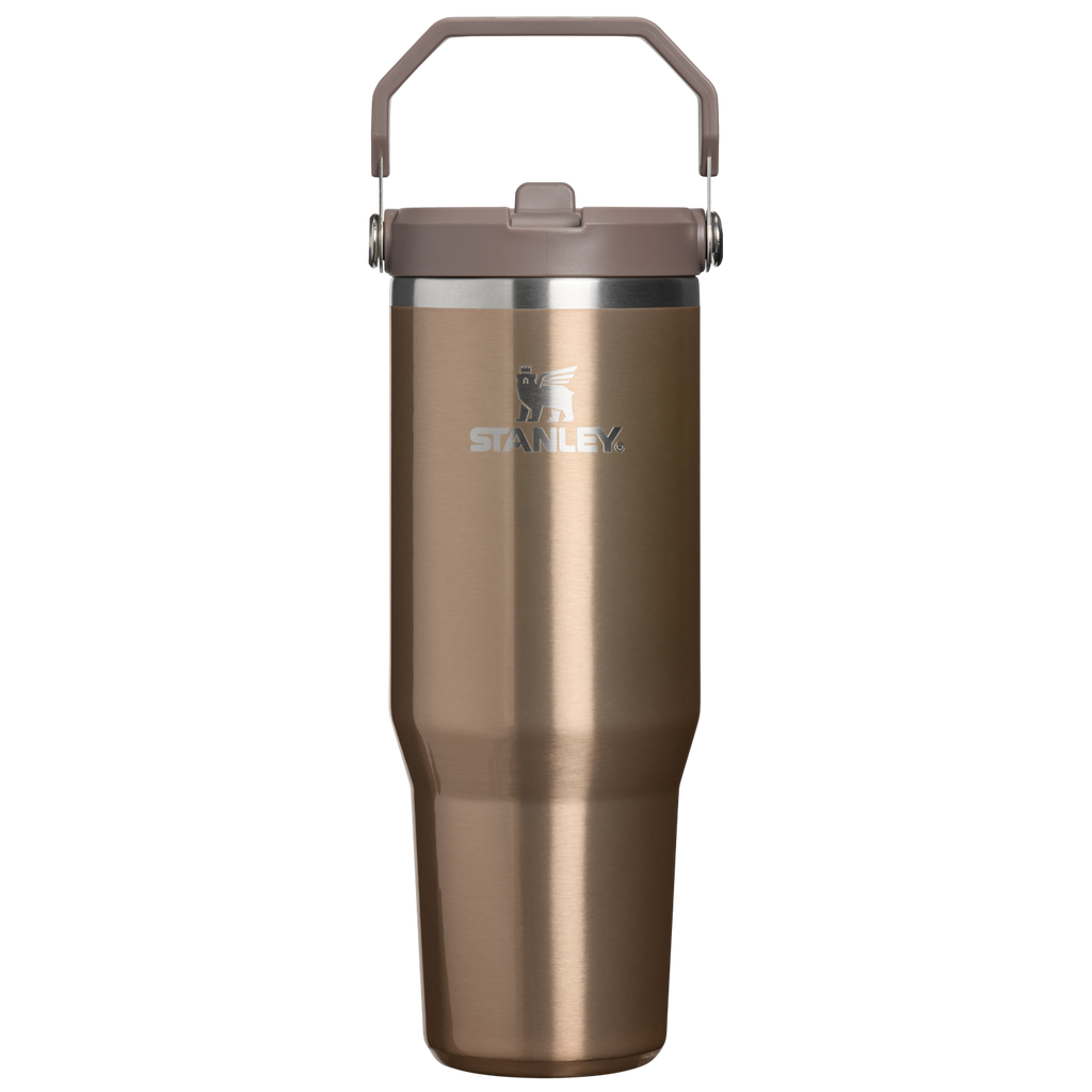 Personalized laser engraved Stanley 30oz IceFlow 2.0 Tumbler in Pale Gold Shine, custom name gift