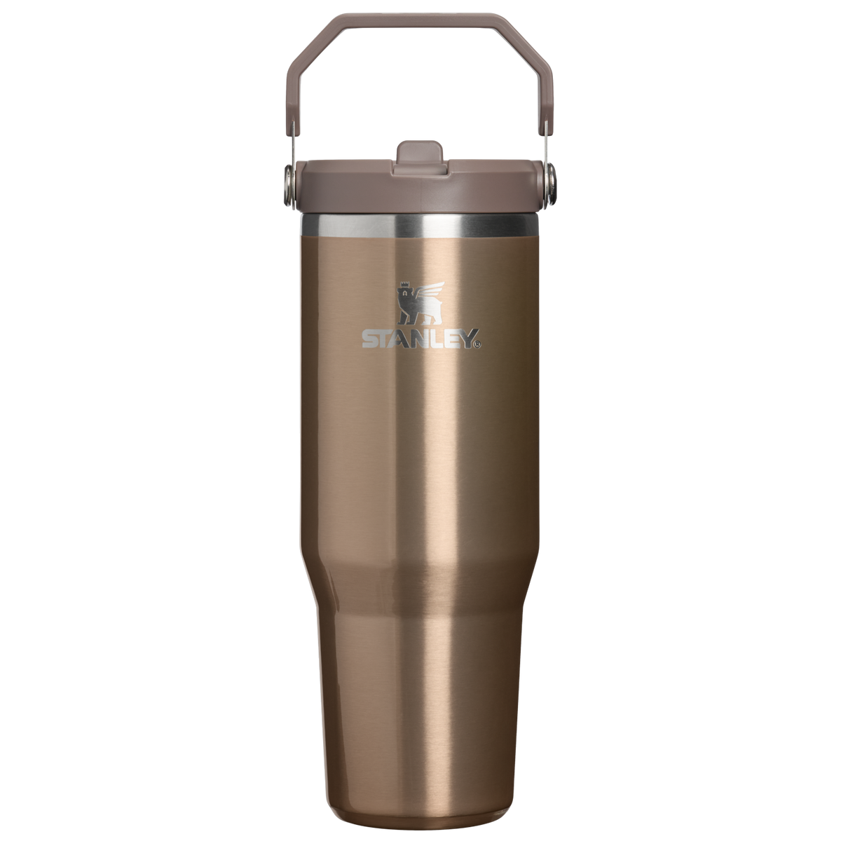 Personalized laser engraved Stanley 30oz IceFlow 2.0 Tumbler in Pale Gold Shine, custom name gift