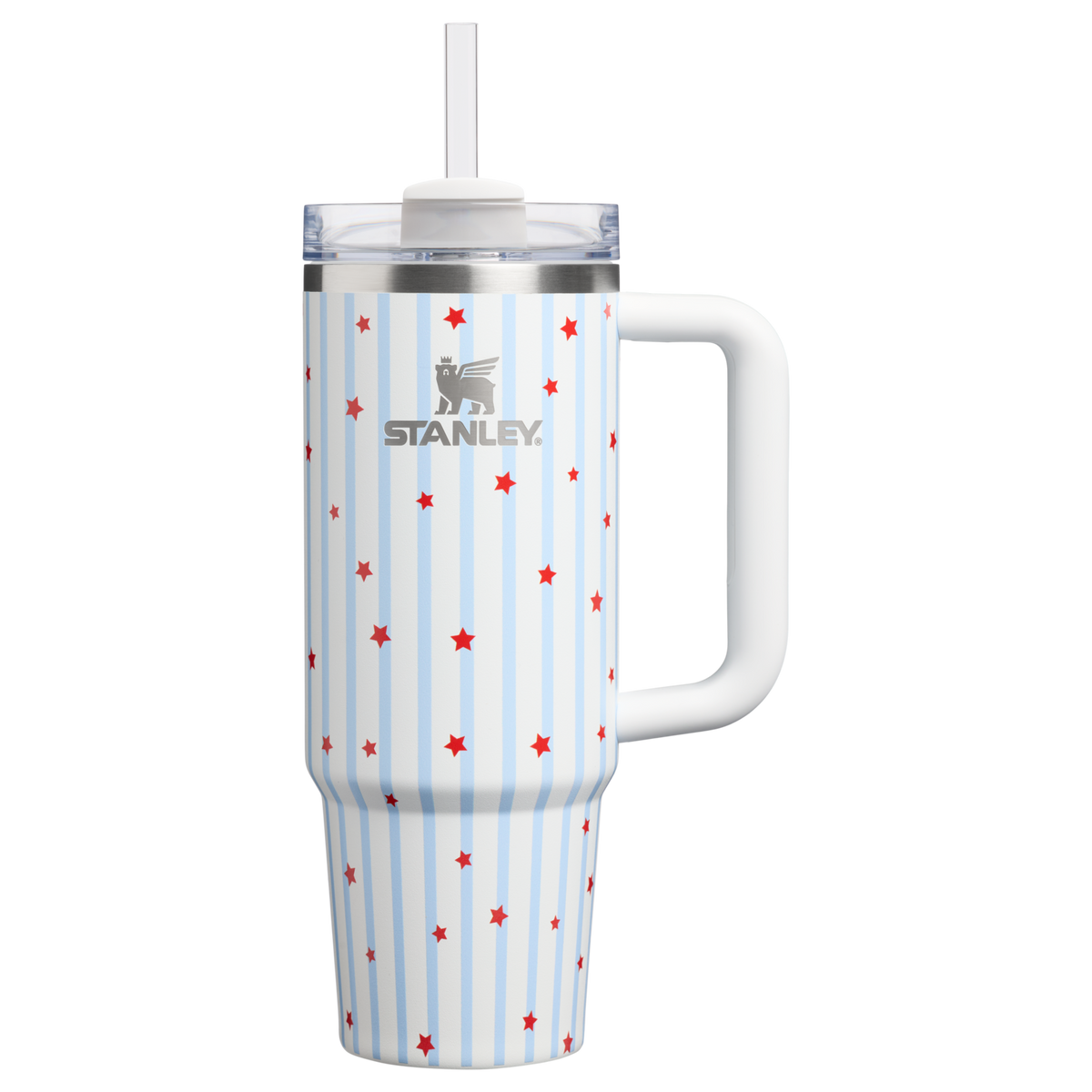 Personalized laser engraved Stanley 30oz Quencher H2.0 Tumbler in Blue Starry Stripes, custom name gift
