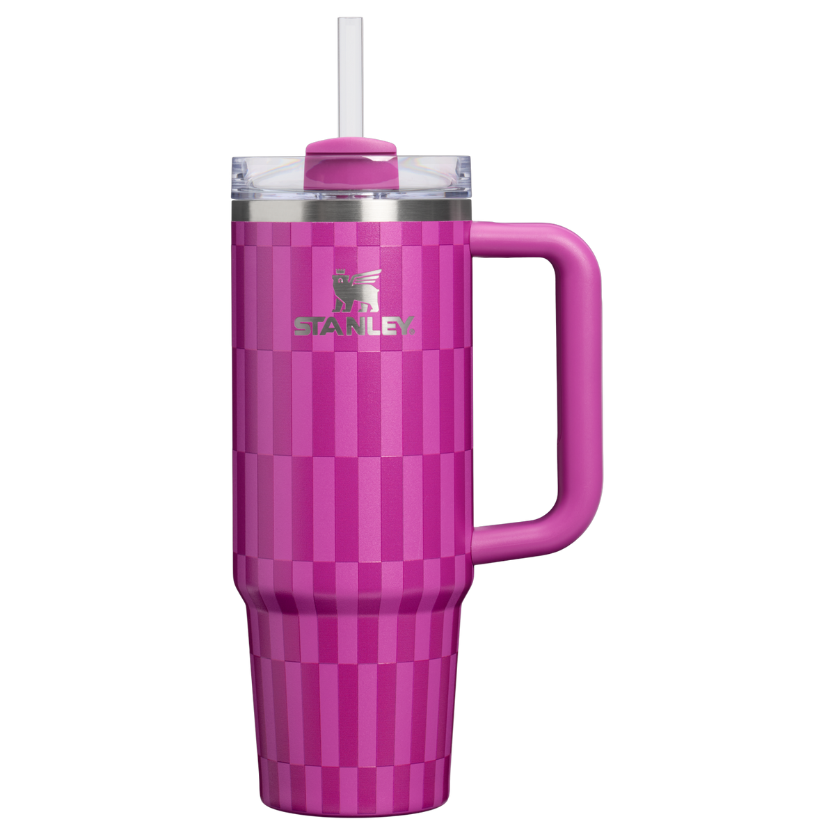 Personalized laser engraved Stanley 30oz Quencher H2.0 Tumbler in Purple Blossom Tile, custom name gift