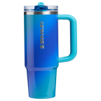 Personalized laser engraved Stanley 30oz Quencher ProTour Tumbler in Sea Glass Aura, custom name gift