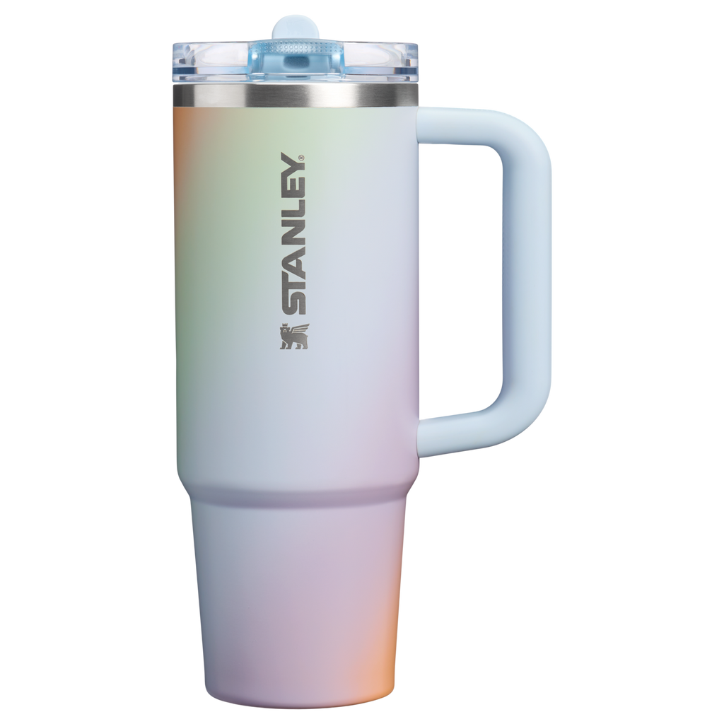 Personalized laser engraved Stanley 30oz Quencher ProTour Tumbler in Sunrise Spiral, custom name gift