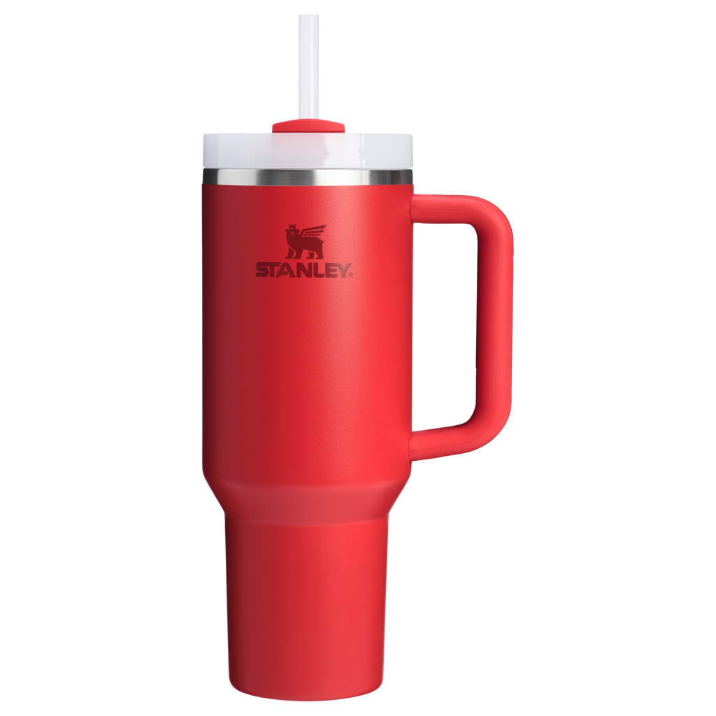 Personalized laser engraved Stanley 40oz Quencher H2.0 Tumbler in Chili Red, custom name gift