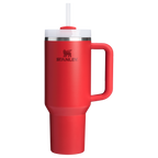 Personalized laser engraved Stanley 40oz Quencher H2.0 Tumbler in Chili Red, custom name gift
