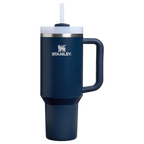 Personalized laser engraved Stanley 40oz Quencher H2.0 Tumbler in Dark Navy, custom name gift