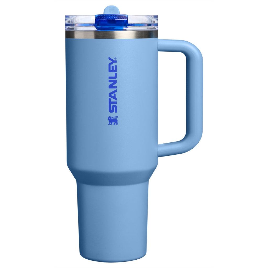 Personalized laser engraved Stanley 40oz Quencher ProTour Tumbler in Blue Sky, custom name gift