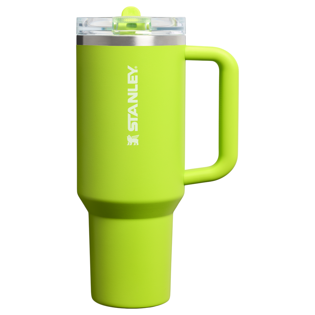 Personalized laser engraved Stanley 40oz Quencher ProTour Tumbler in Chartreuse, custom name gift