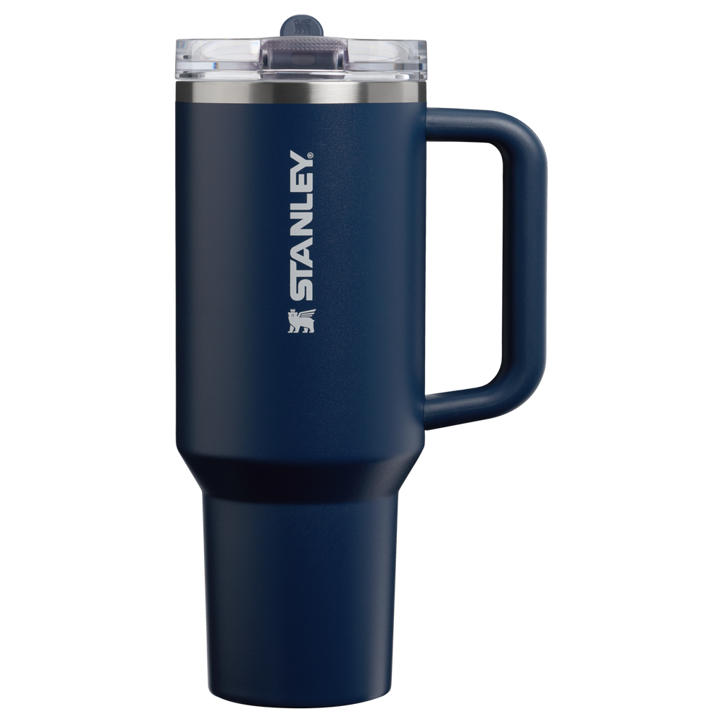 Personalized laser engraved Stanley 40oz Quencher ProTour Tumbler in Dark Navy, custom name gift