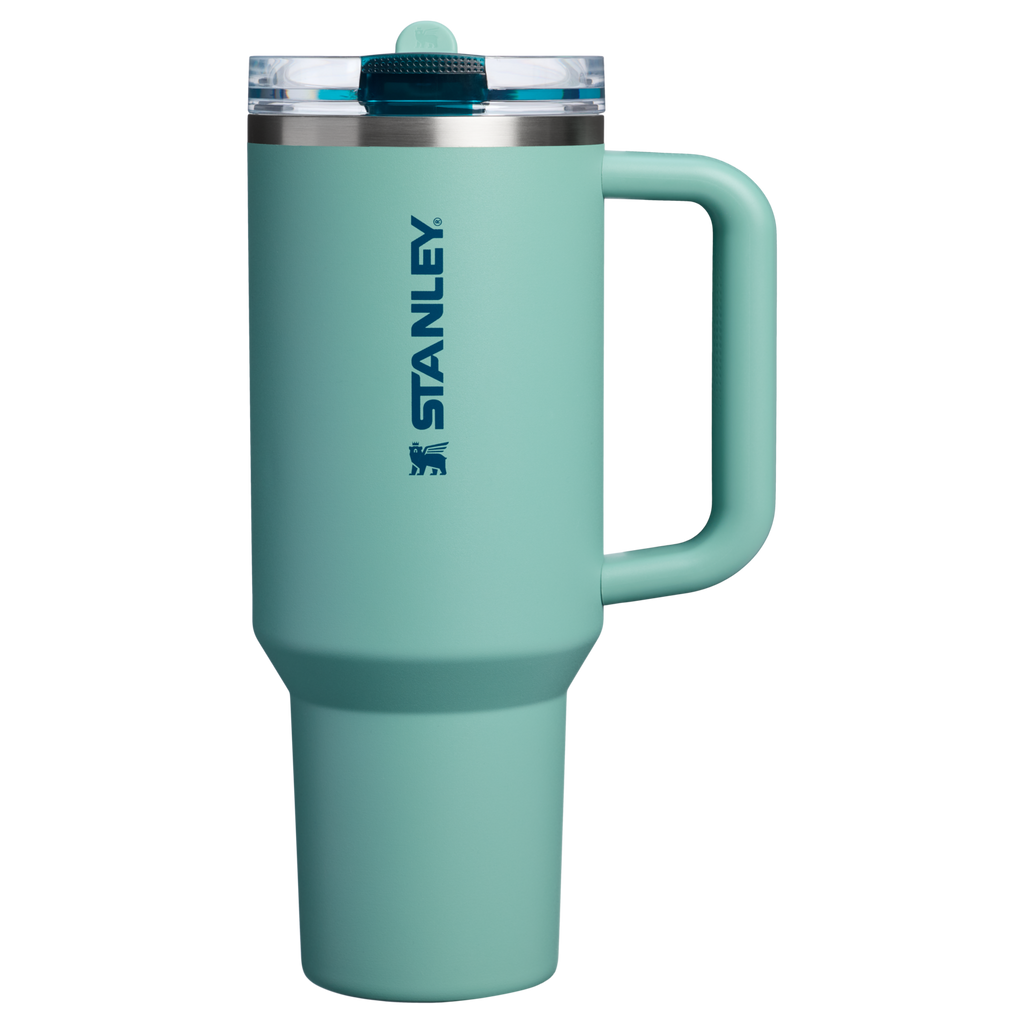 Personalized laser engraved Stanley 40oz Quencher ProTour Tumbler in Spring Green, custom name gift