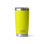 Personalized laser engraved YETI 20oz Rambler Tumbler in Firefly Yellow, custom name gift
