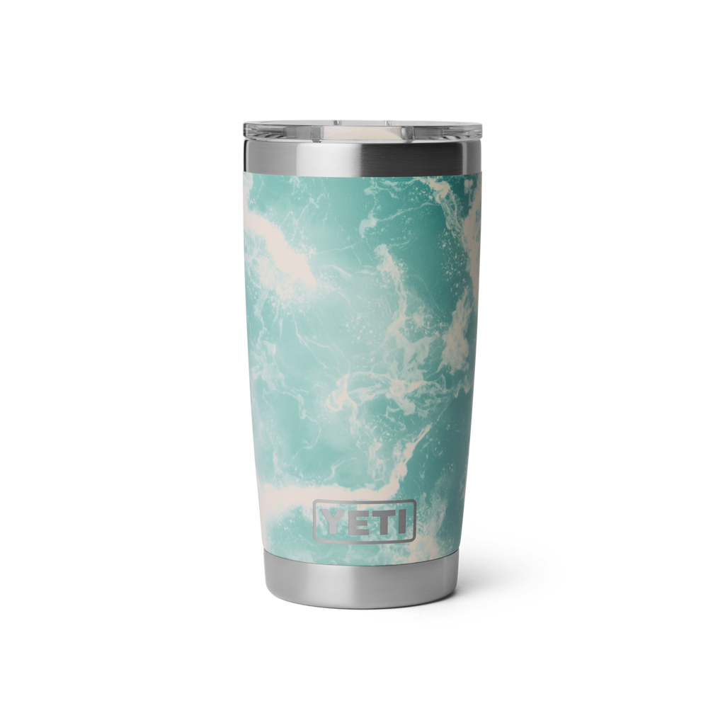 Personalized laser engraved YETI 20oz Rambler Tumbler in Sea View, custom name gift