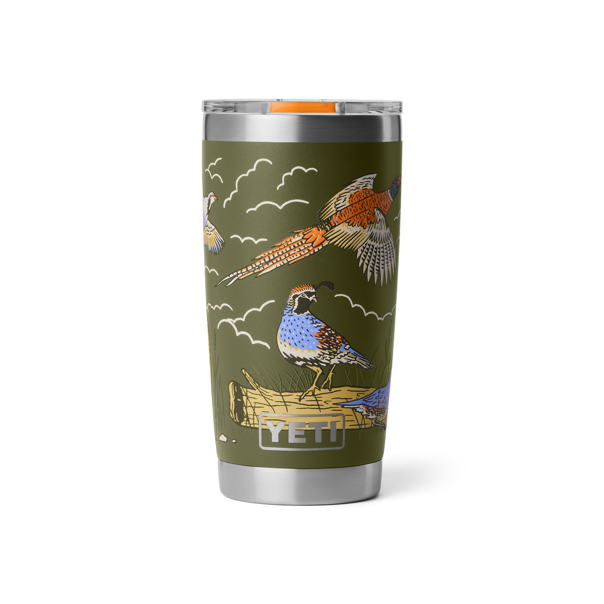 Personalized laser engraved YETI 20oz Rambler Tumbler in Upland Bird Olive, custom name gift