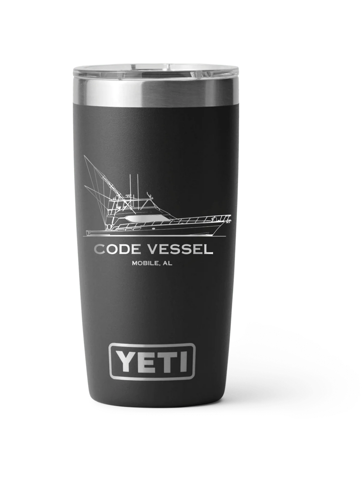 Personalized laser engraved YETI 20oz Rambler Tumbler in Black, custom name gift
