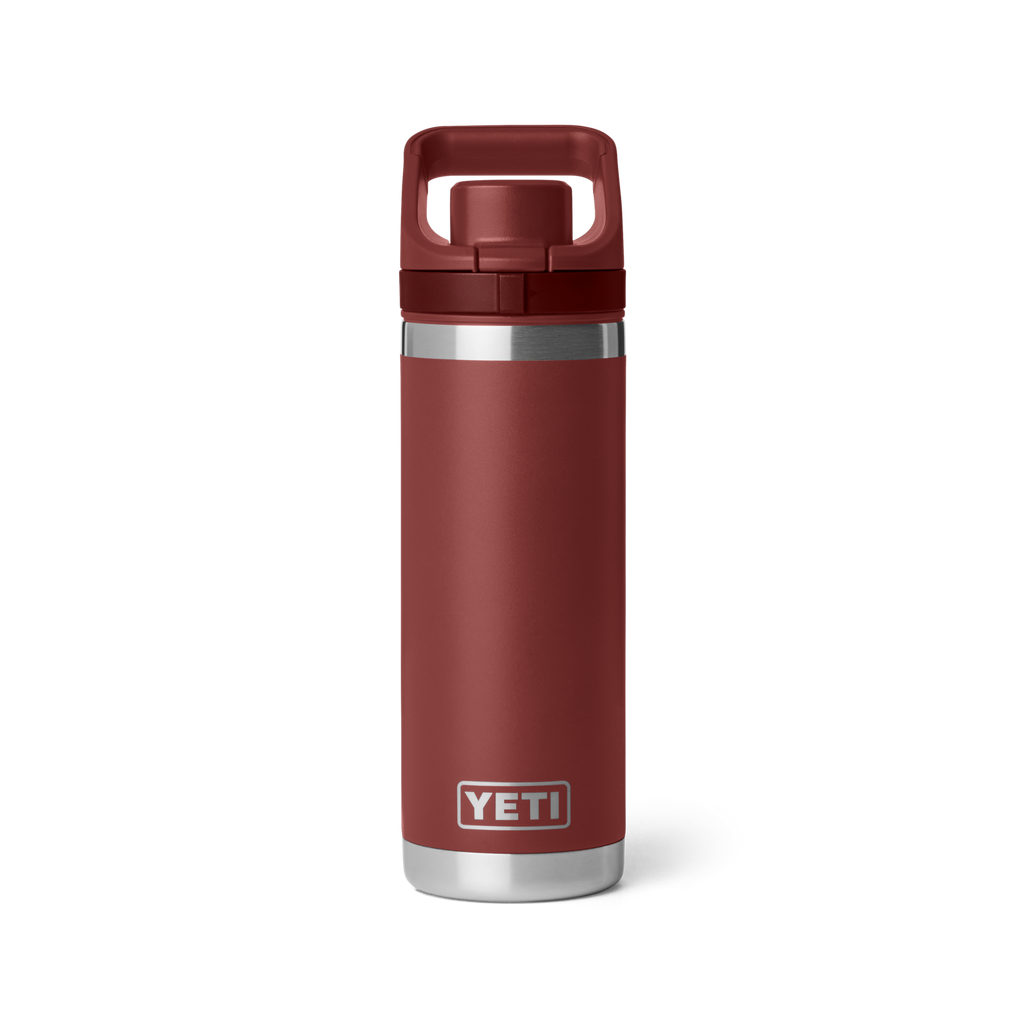 Personalized laser engraved YETI 18oz Rambler Chug Bottle in Stag Red, custom name gift