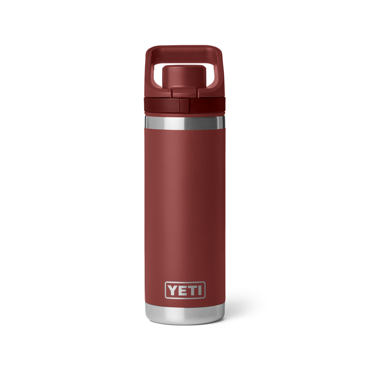Personalized laser engraved YETI 18oz Rambler Chug Bottle in Stag Red, custom name gift